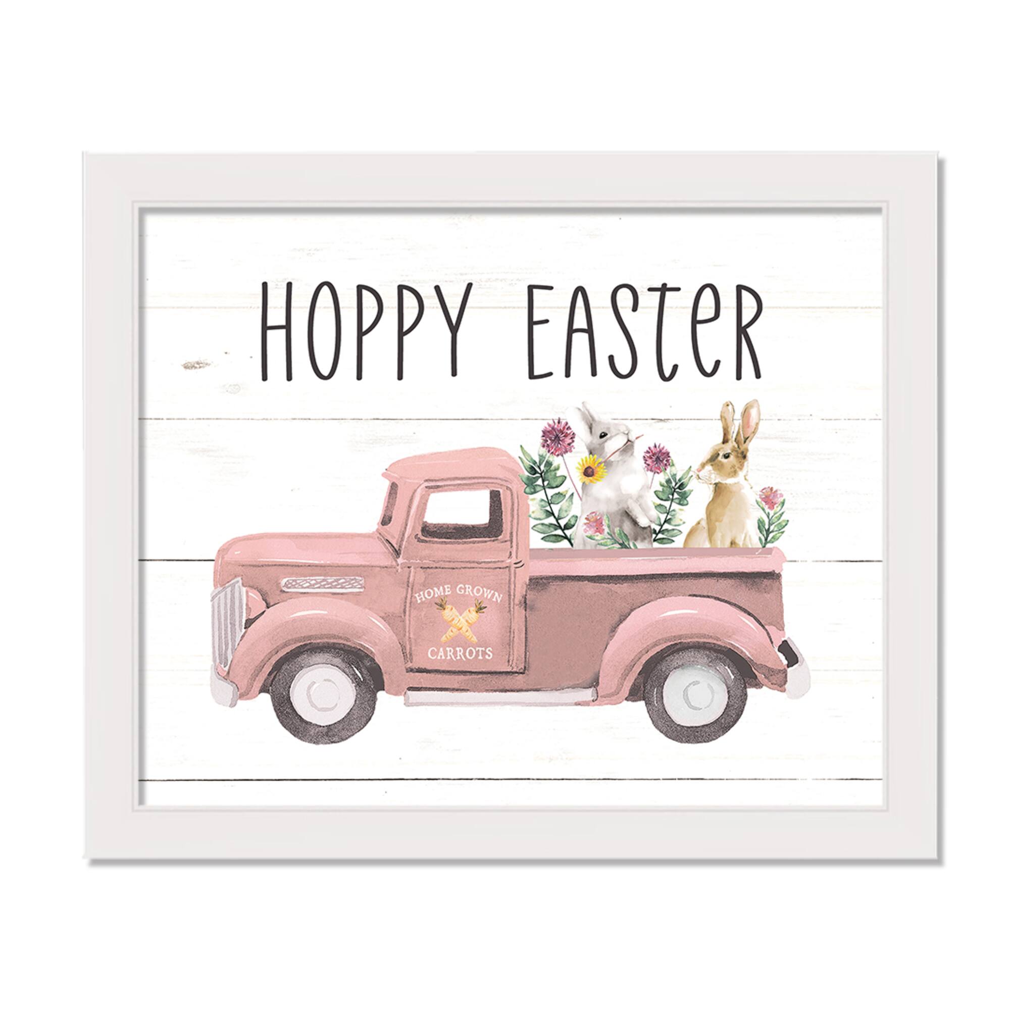 Hoppy Easter Truck 20" x 16" White Framed Print Under Plexiglass